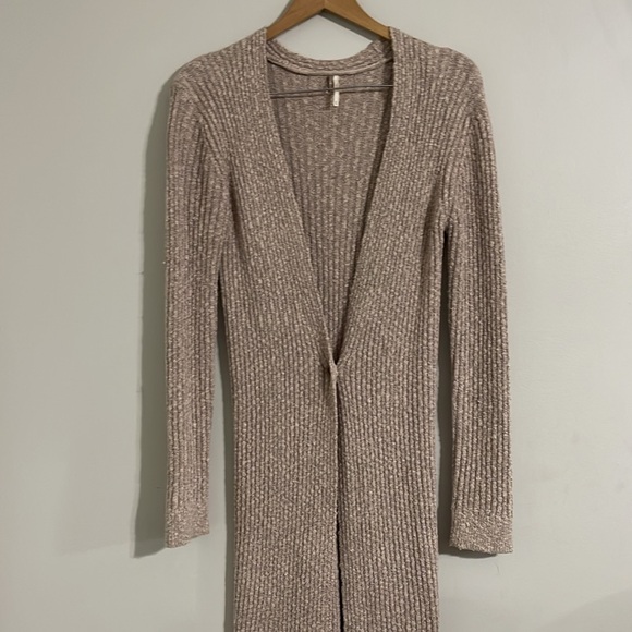 Free People 'Skylight' Rib-Knit Long Cardigan Sweater, Morning Oat XS - Picture 3 of 14